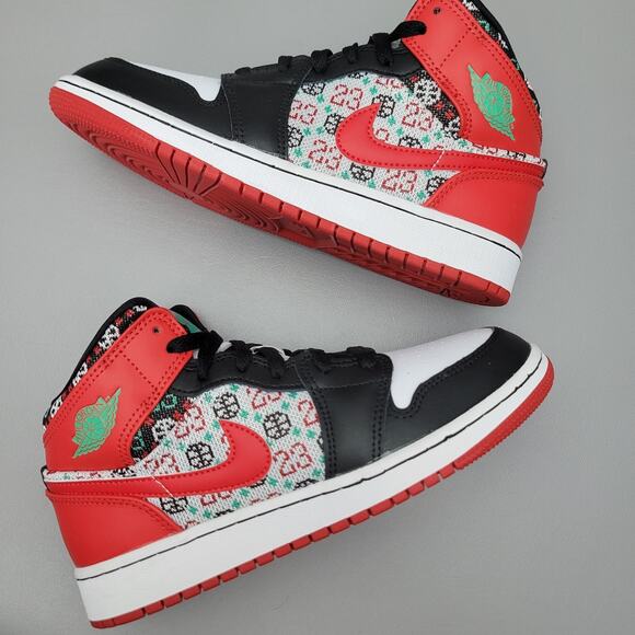 Nike Air Jordan 1 Mid SE Ugly Sweater White Green Red Black DM1208 150 Size 4.5Y - Picture 11 of 11